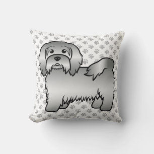 Zilveren Havanese Cartoon Hondenillustratie & Poot Kussen