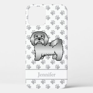 Zilveren Havanese Cartoonhond Illustratie & Naam iPhone 12 Hoesje
