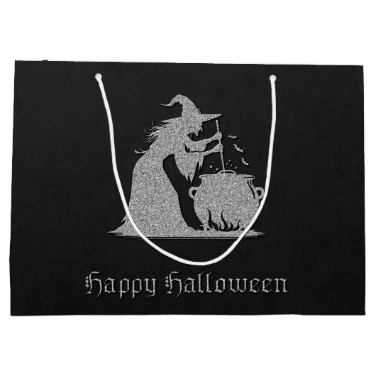 Zilveren heks en ketel Halloween Groot Cadeauzakje (Achterkant)