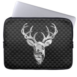 Zilveren hert op Koolstofvezel Stijlprint Laptop Sleeve