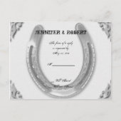 Zilveren Hoefijzer op Witte bruiloft RSVP Uitnodiging Briefkaart (Voorkant)