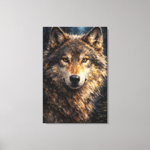 Zilveren Hout Wolf Wildlife Kunst Opgespannen Canvas Afdruk