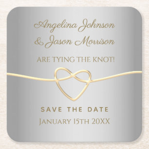 Zilveren Huwelijk Save The Date Vierkante Kartonnen Onderzetter