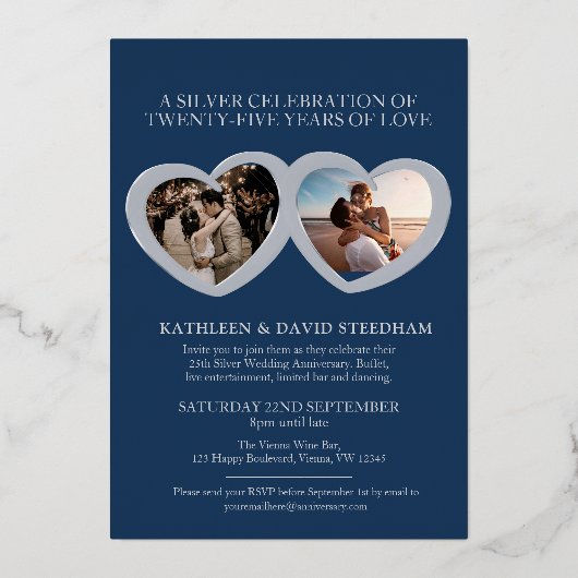 Zilveren huwelijksjubileum 25ste verjaardagsfeest  folie uitnodiging (Achterkant)