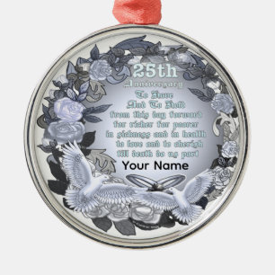 Zilveren Huwelijksjubileum Premium Ronde Kerstbal Metalen Ornament