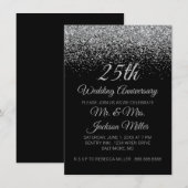 Zilveren Huwelijksjubileum Uitnodiging met Glitter (Voorkant / Achterkant)