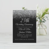 Zilveren Huwelijksjubileum Uitnodiging met Glitter (Staand voorkant)