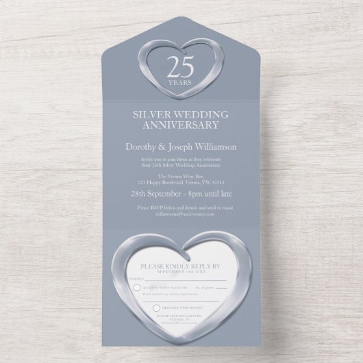 Zilveren huwelijksverjaardag 25 jaar feest eveneme all in one uitnodiging (Binnen)