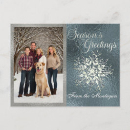 Zilveren Ingelijste Foto & Kristal Sneeuwvlok Feestdagenkaart