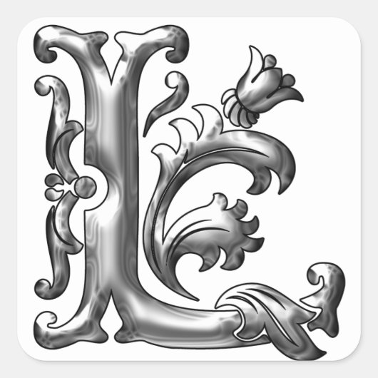 Zilveren Initiaal L Hoofdletter Monogram Sticker (Voorkant)