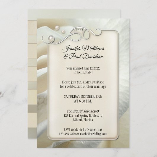 Zilveren Ivoor Roze Bruiloft na-feest Ontvangst On Kaart (Voorkant / Achterkant)