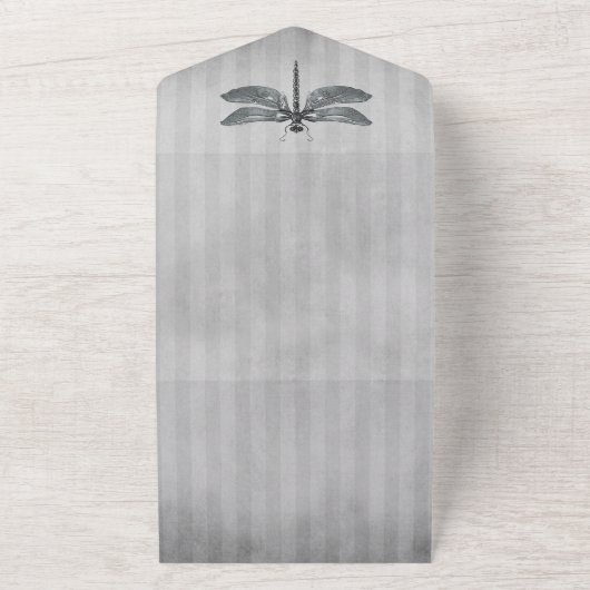 Zilveren Jeweled Dragonfly bruiloft All In One Uitnodiging (Buitenkant)