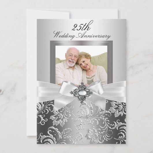 Zilveren Jubileum Huwelijk Met Edelsteen Strik & B Kaart (Voorkant)