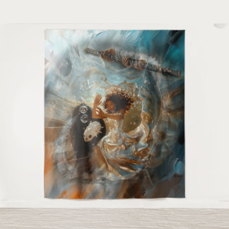 Zilveren jurk Priesteres Occult Dark Witchy AI Art Wandkleed