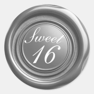 Zilveren Kaars Wax Seal Drip Sweet 16 Bruiloft Ronde Sticker