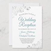 Zilveren Kant Teal & Witte Elegante Trouwreceptie Kaart (Voorkant)
