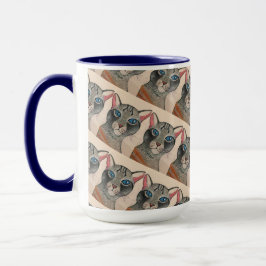Zilveren kattenmok met blauwe ogen mok