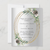 Zilveren kegel grenen groen bruiloft uitnodiging (Voorkant)