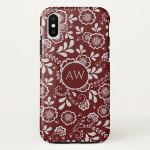 Zilveren Kersenrood Victoriaans Bloemenslinger Kan iPhone XS Hoesje