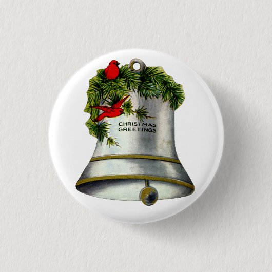 Zilveren Kerstbel Ronde Button 3,2 Cm (Voorkant)