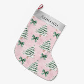 Zilveren kerstbomen Roze groene bogen Grote Kerstsok (Voorkant (Hangend))