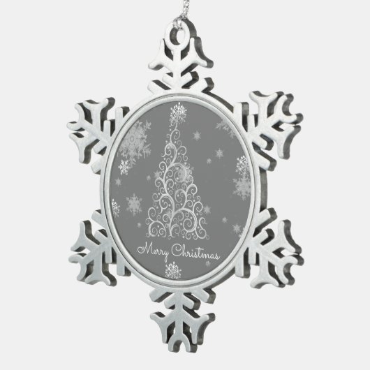 Zilveren kerstboom en Ornament Snowflakes (Rechts)