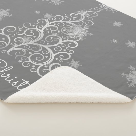 Zilveren kerstboom en sneeuwvlokken sherpa deken (3/4)