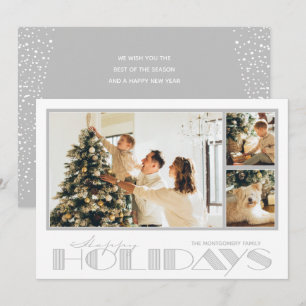 Zilveren Kerstkaart met Meerdere Foto's Gelukkig K