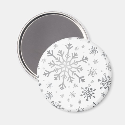 zilveren kerstsnowflakes op winterwit magneet (Voorkant / Achterkant)