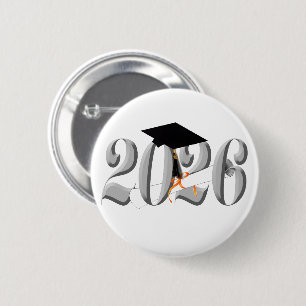 Zilveren Klasse van 2026 Afstuderen Ronde Button 5,7 Cm