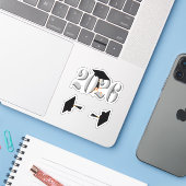 Zilveren Klasse van 2026 Afstuderen Sticker (Laptop met iPhone)