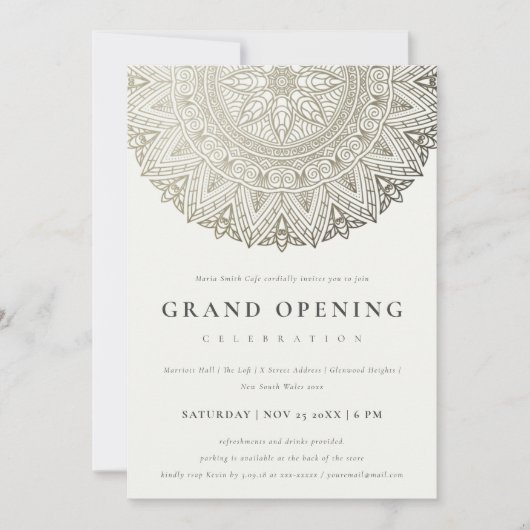 Zilveren Klasse Vol Ornament Mandala Grand Opening Bedankkaart (Voorkant)