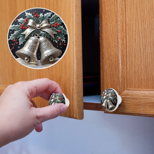 Zilveren klokken en Holly Christmas Keramische Knop