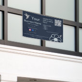 Zilveren kolibrie Logo QR Code Navy Blue Business Spandoek (Buitenkant Gebouw)