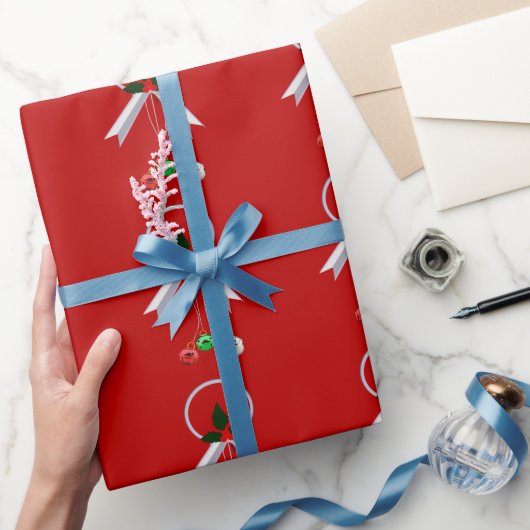 Zilveren krans met Jingle Bells Red Wrapping Paper Cadeaupapier (Geschenken)