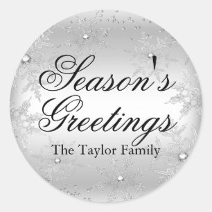 Zilveren Kristallen Sneeuwvlok Kerststicker Ronde Sticker