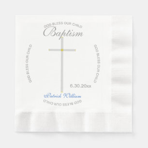 Zilveren Kruis Jongens Doop Blauw Servet