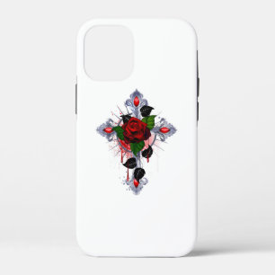 Zilveren Kruis met een Rode Roos iPhone 12 Mini Hoesje