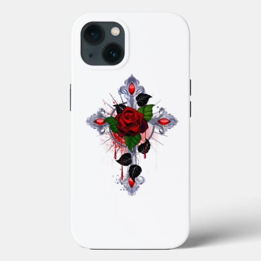 Zilveren Kruis met een Rode Roos Case-Mate iPhone Case (Achterkant)
