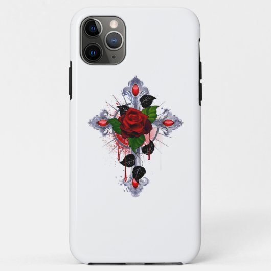Zilveren Kruis met een Rode Roos Case-Mate iPhone Case (Achterkant)