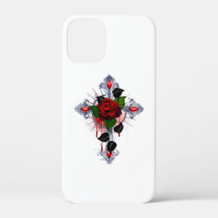 Zilveren Kruis met een Rode Roos iPhone 12 Mini Hoesje