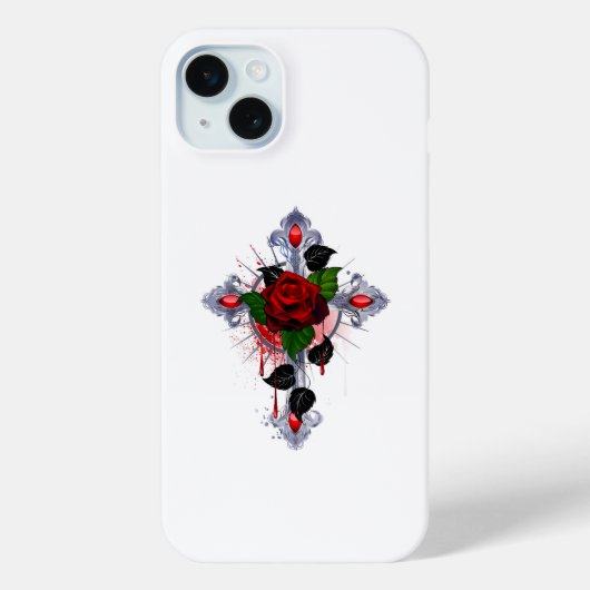 Zilveren Kruis met een Rode Roos Case-Mate iPhone Case (Achterkant)