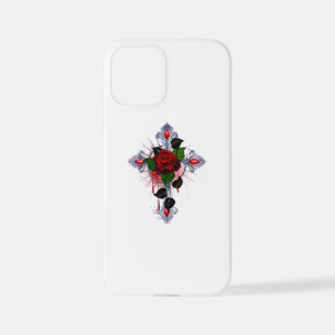 Zilveren Kruis met een Rode Roos iPhone 12 Mini Hoesje