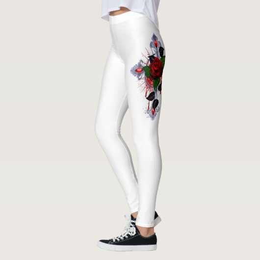 Zilveren Kruis met een Rode Roos Leggings (Links)