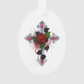 Zilveren Kruis met een Rode Roos Ornament (achterkant)