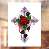 Zilveren Kruis met een Rode Roos Raamsticker (Vel 2)