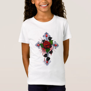 Zilveren Kruis met een Rode Roos T-shirt