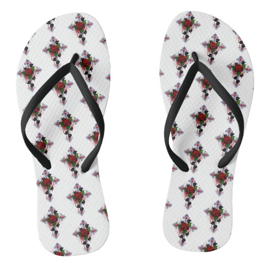 Zilveren Kruis met een Rode Roos Teenslippers (Voetbed)