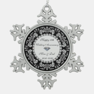 Zilveren Krullen Diamanten 10e Huwelijksverjaardag Tin Sneeuwvlok Ornament
