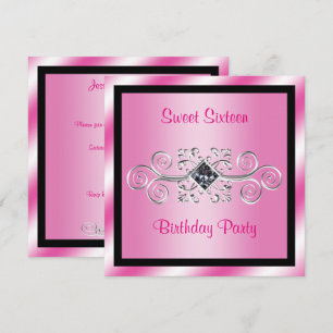 Zilveren Krullen & Diamanten Sweet 16 Verjaardagsf Kaart